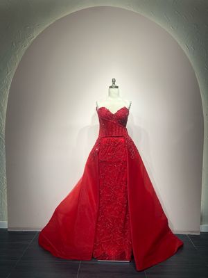 Vestido largo/con sobre falda - Rojo - talla 44