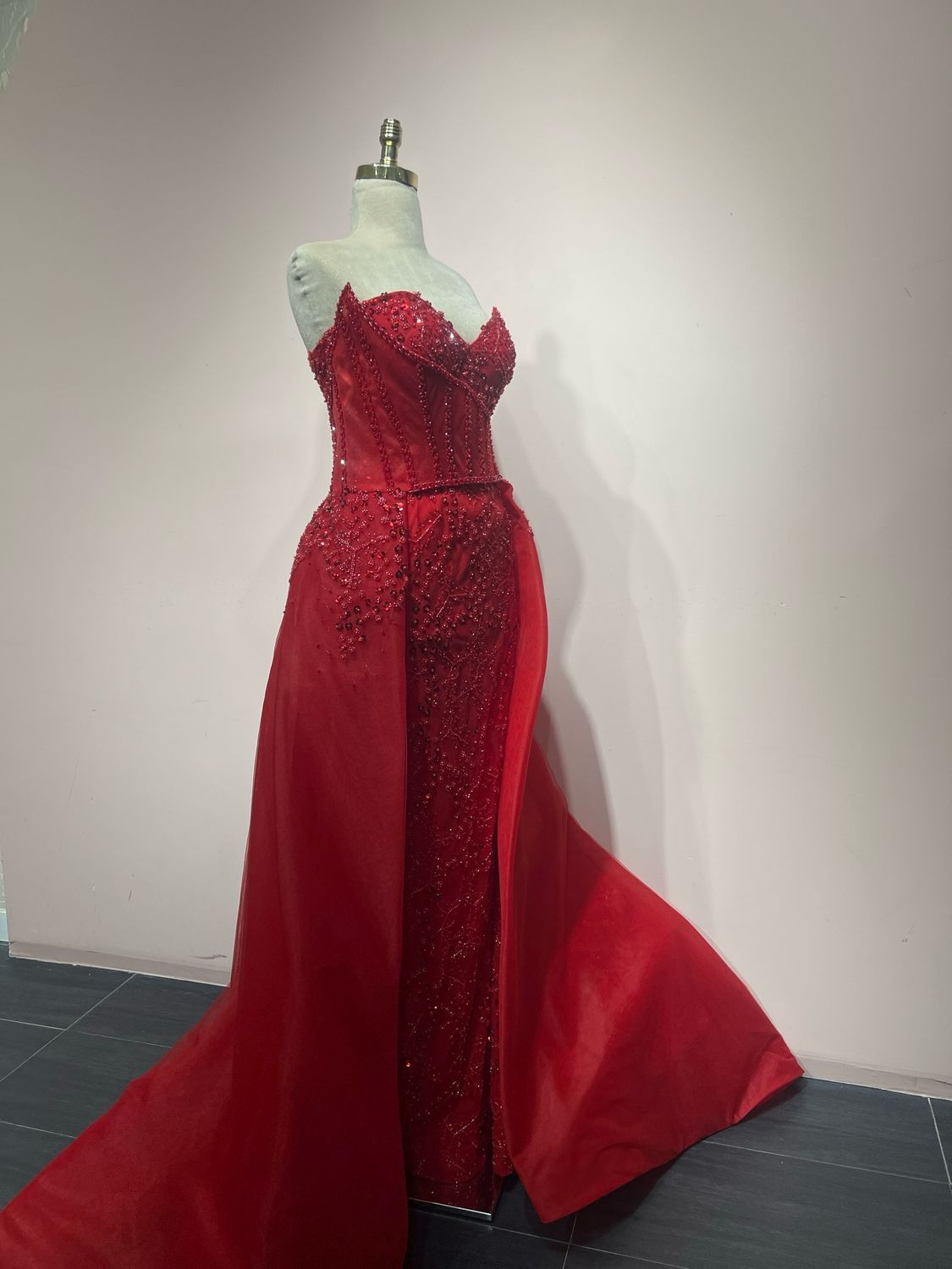 Vestido largo/con sobre falda - Rojo - talla 44
