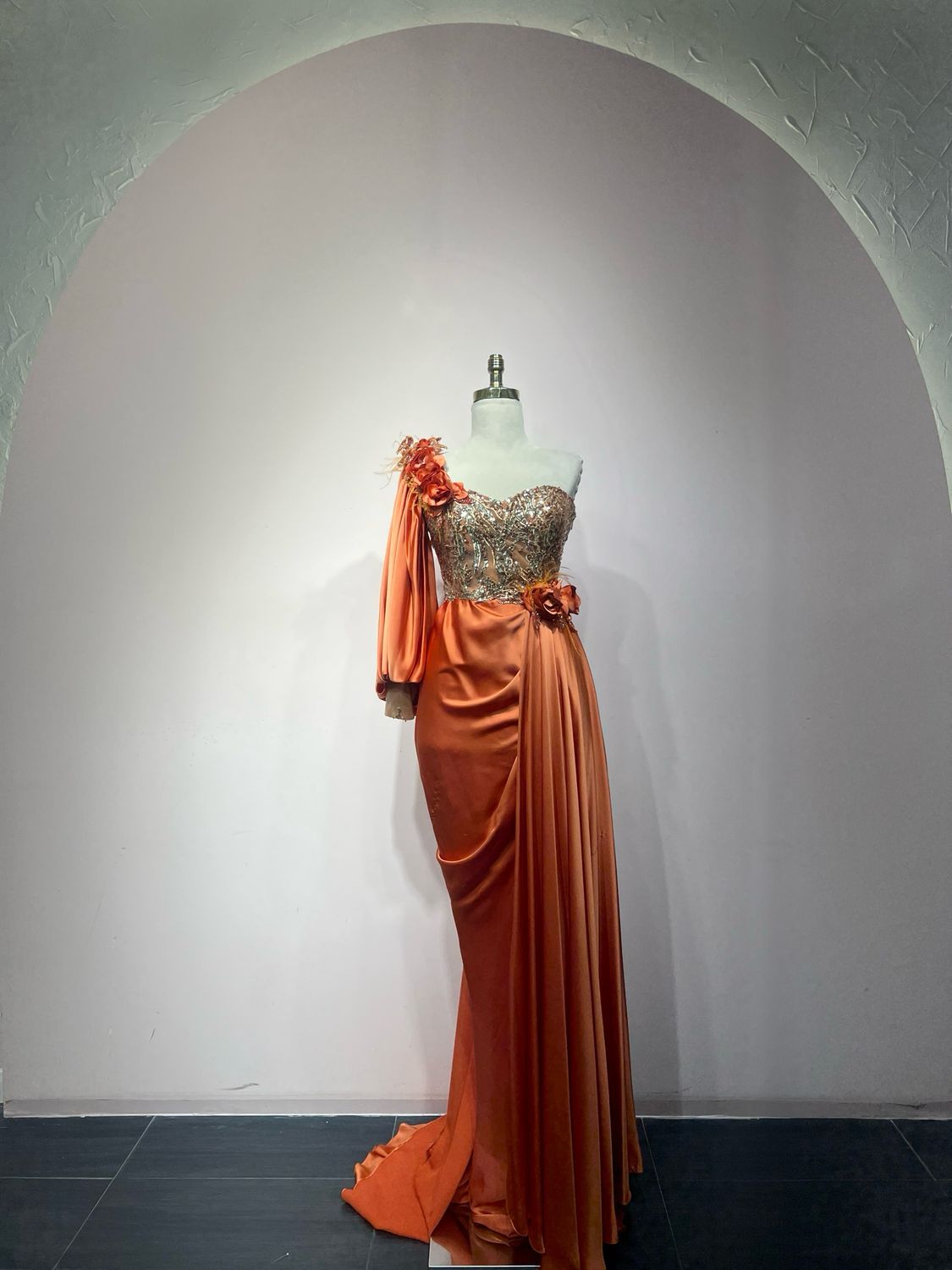 Vestido largo, Anaranjado, Talla 44