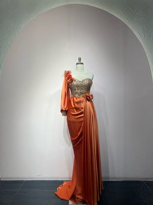 Vestido largo, Anaranjado, Talla 44