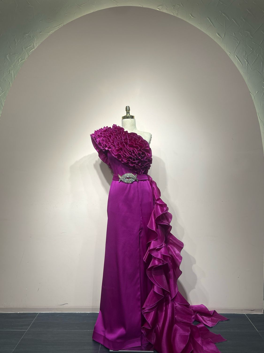 Vestido largo corte recto, Fucsia, Talla 44
