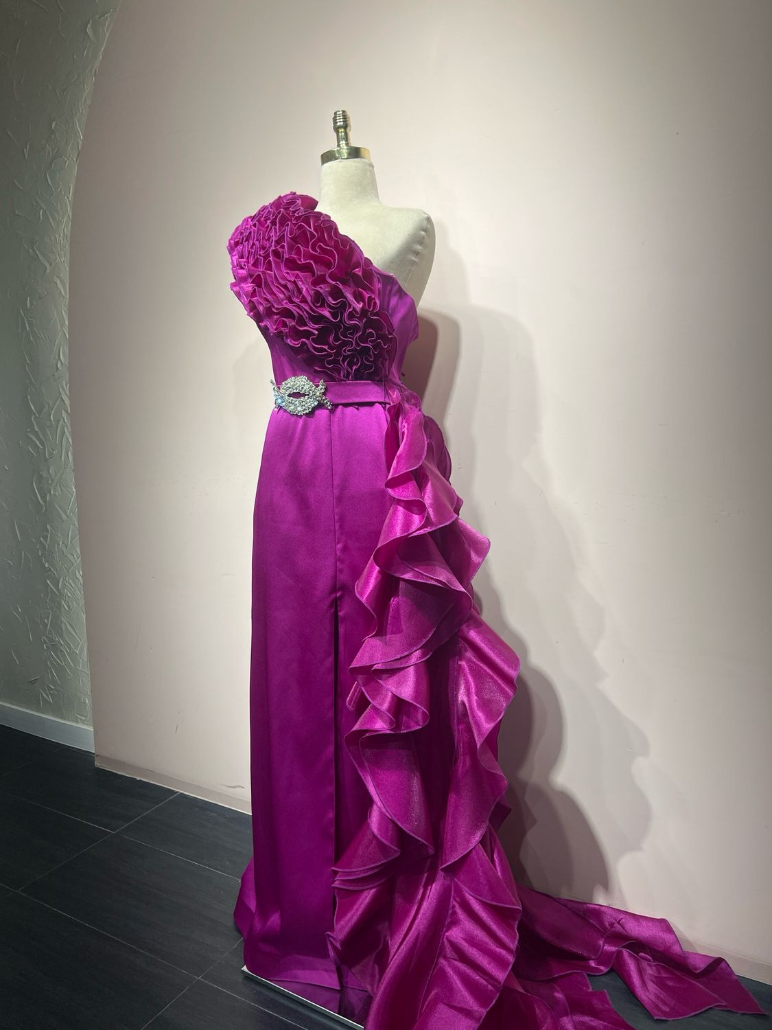 Vestido largo corte recto, Fucsia, Talla 44