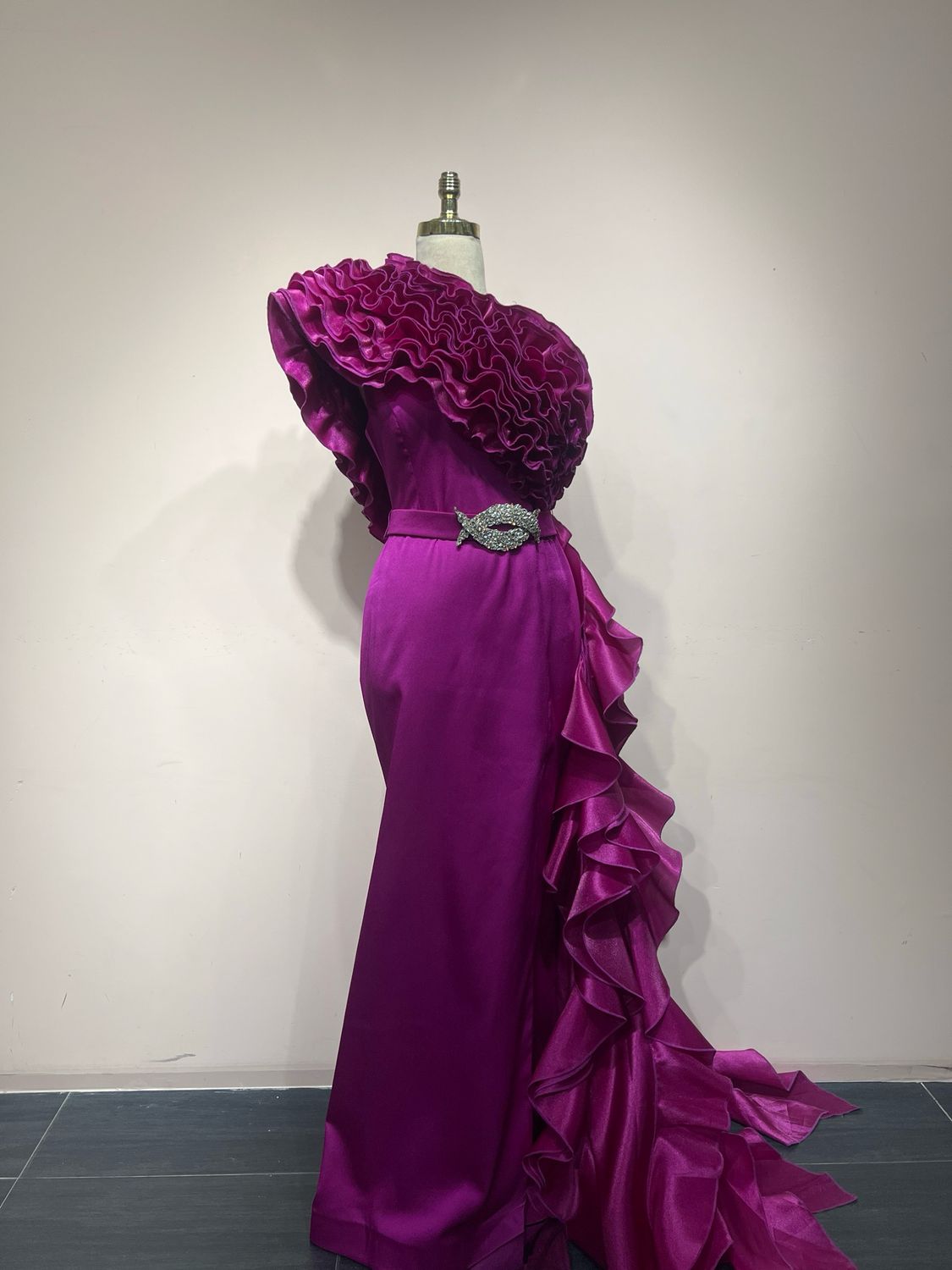 Vestido largo corte recto, Fucsia, Talla 44