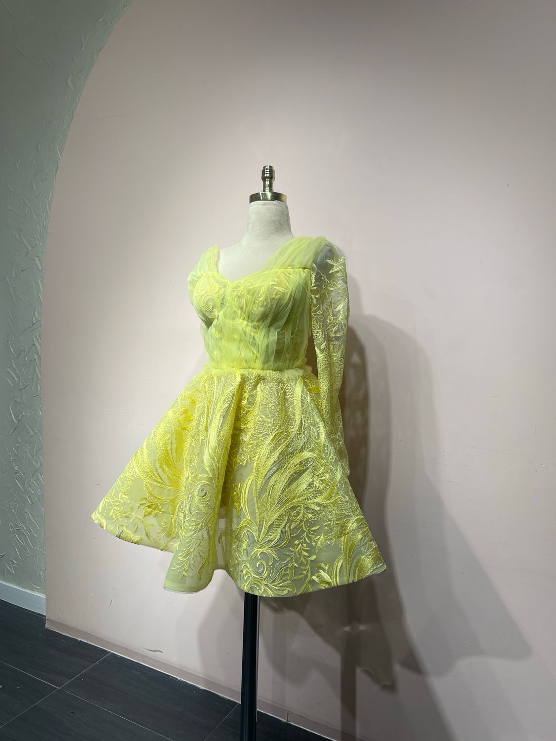 Vestido corto, Amarillo, Talla 40