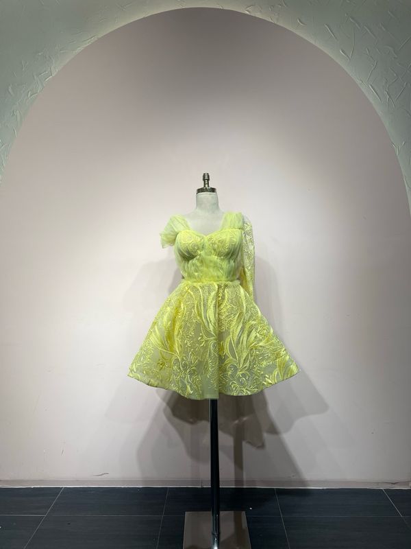 Vestido corto, Amarillo, Talla 40