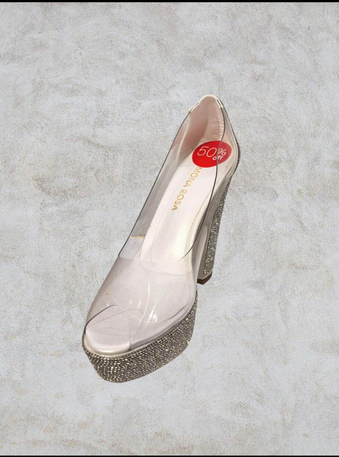 Zapato de Tacon transparente -  Blanco con brillantes