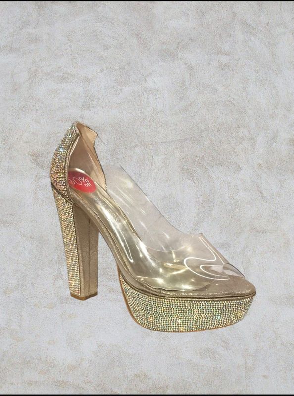 Zapatos de tacon transparente - Gold