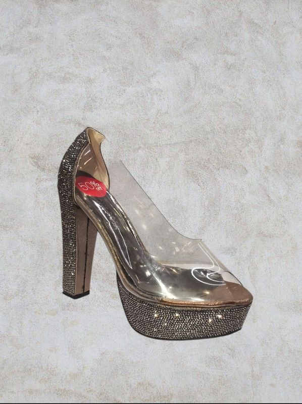 Zapato de tacon transparente - Black Silver