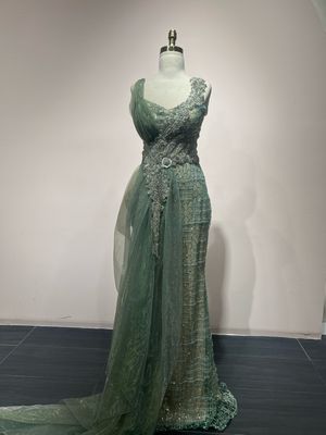 VESTIDO LARGO VERDE OLIVO TALLA: 40. 