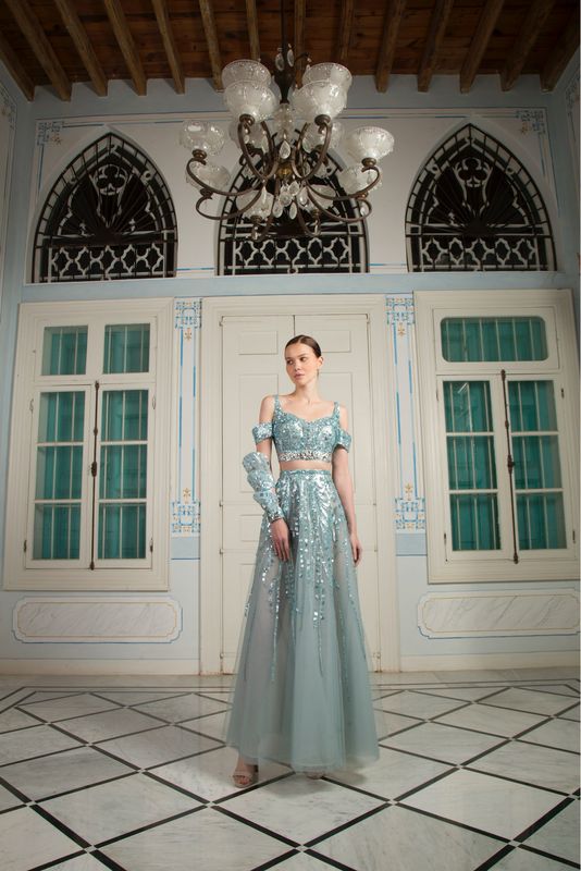 Vestido Largo,	Celeste	,Talla	40