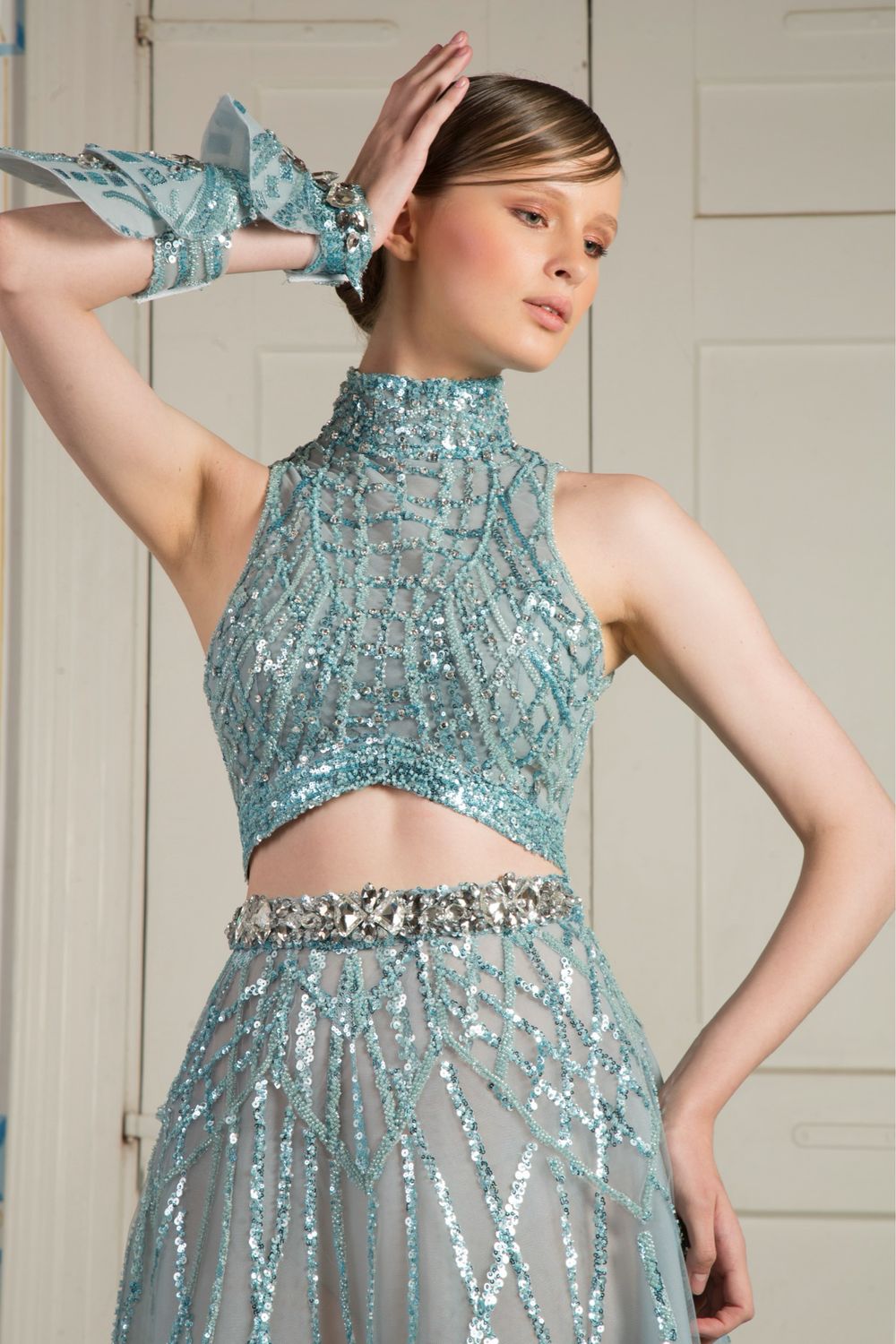 Vestido Largo,	Celeste	,Talla	40