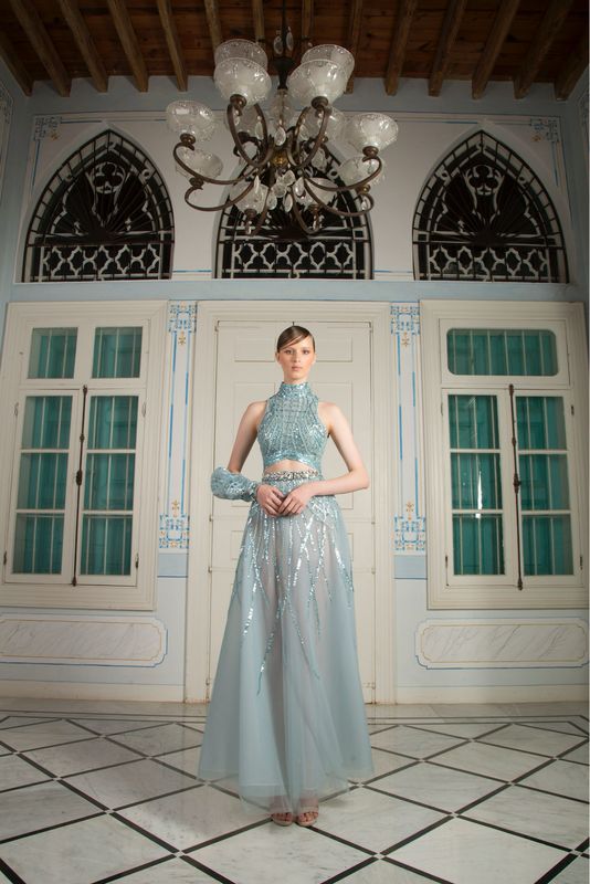 Vestido Largo,	Celeste	,Talla	40