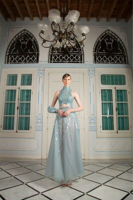 Vestido Largo,	Celeste	,Talla	40