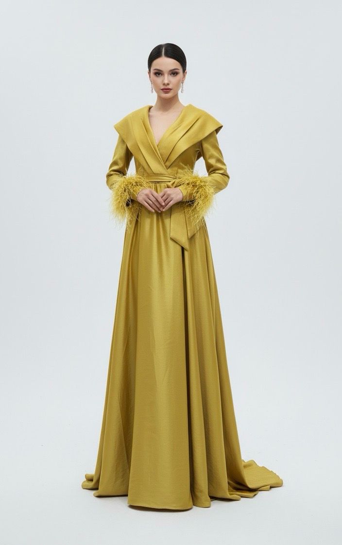 Vestido Largo,	Amarillo mostaza	,Talla	38