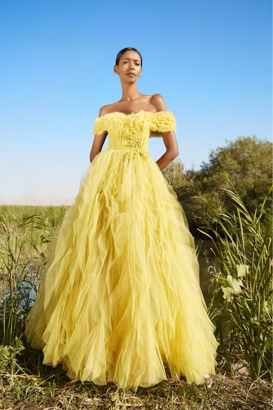 Off shoulder Yellow Gown