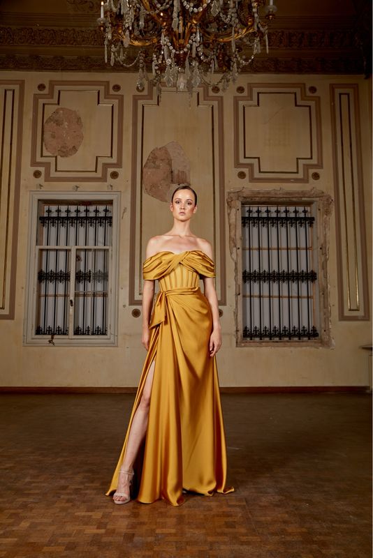 Yellow Off the shoulder Gown