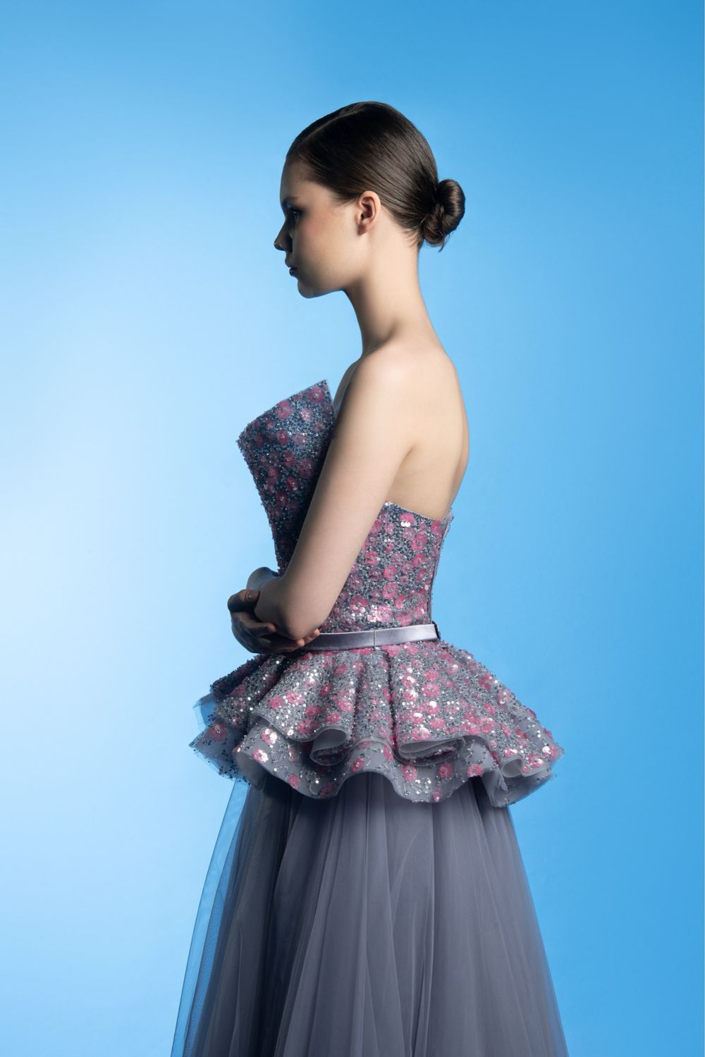 VESTIDO LARGO COLOR ÍNDIGO GRISACEO TALLA 44