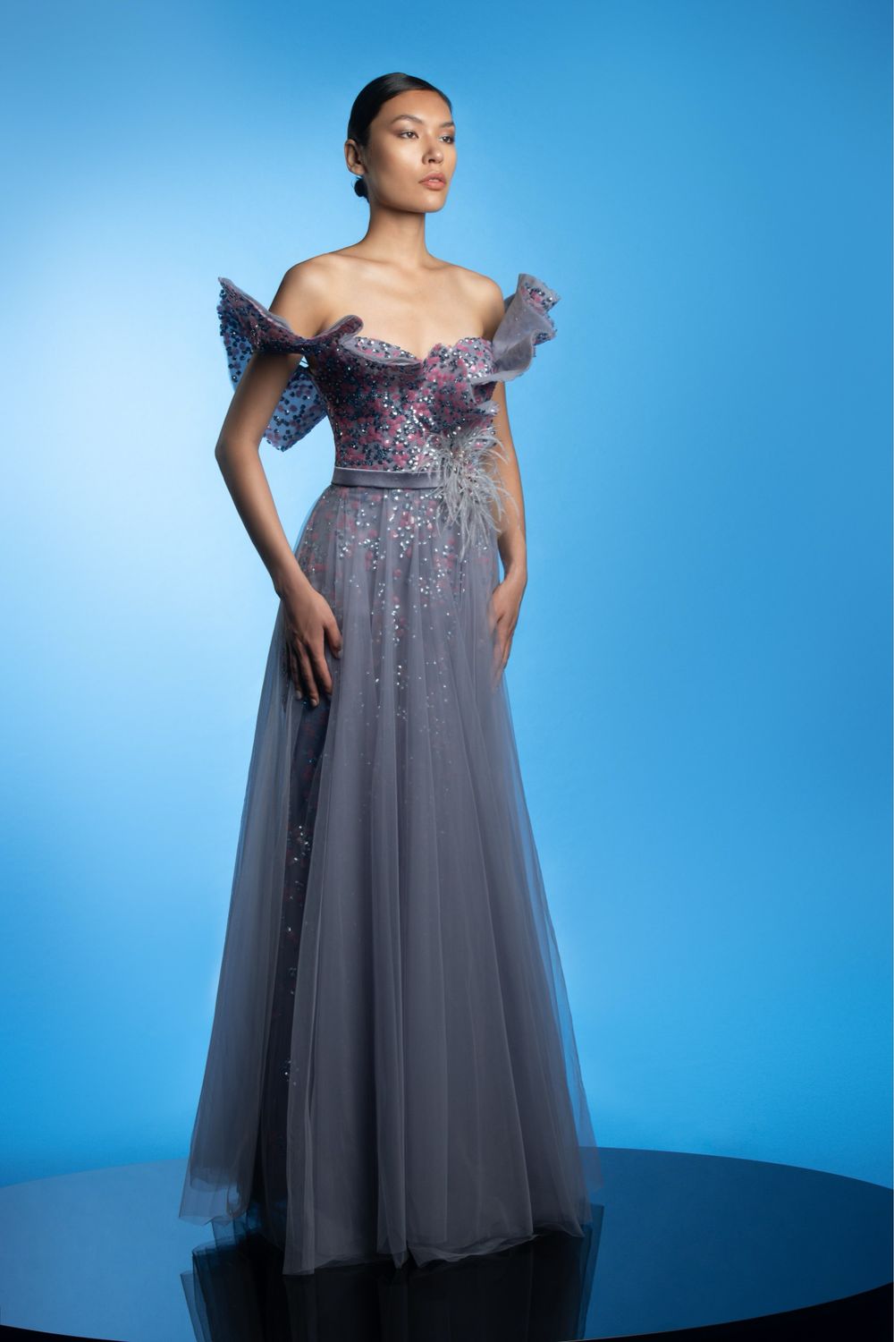 VESTIDO LARGO 	COLOR	AZUL INDIGO		DE	TALLA:	44	EU	/	12	US