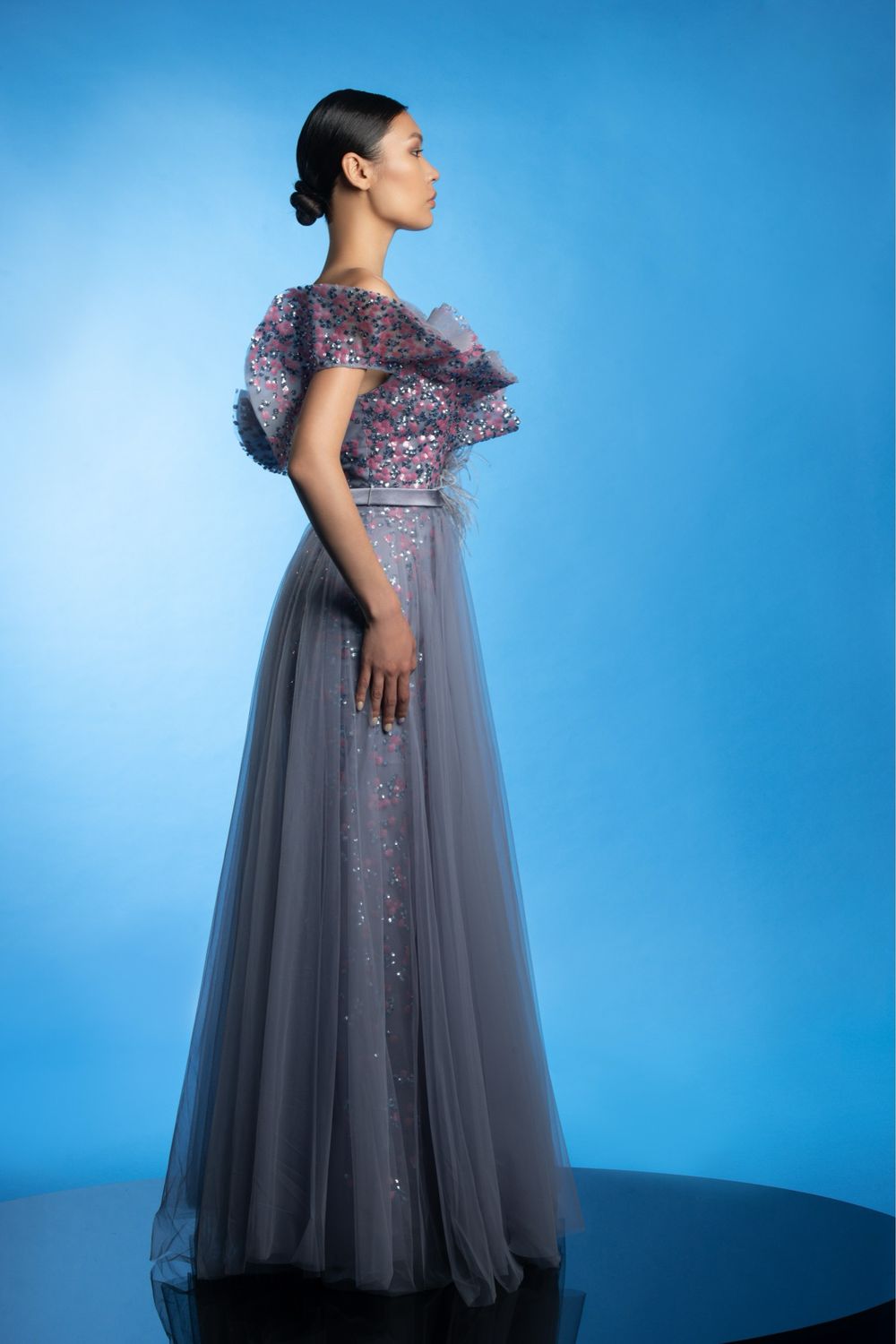 VESTIDO LARGO 	COLOR	AZUL INDIGO		DE	TALLA:	44	EU	/	12	US