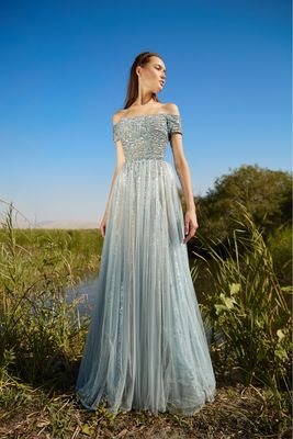 Long dress in	Sky blue,	size 	42