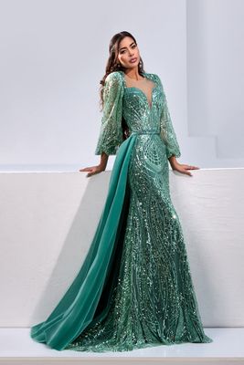 Vestido turquesa sirena con sobrefalda talla 50/18 Vestido turquesa sirena con sobrefalda talla 50/18