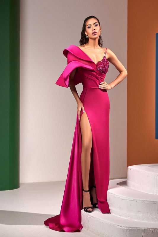 Vestido Largo,	Magenta 	,Talla	40