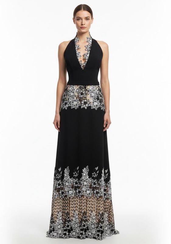 Vestido largo BLACK FLOWERS talla:38