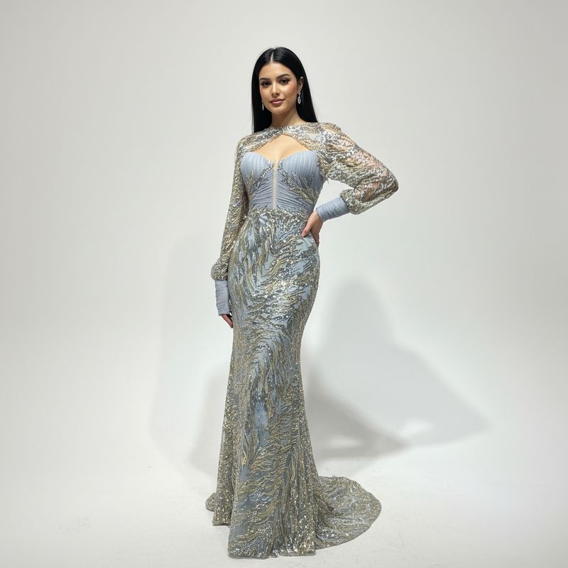 Vestido Largo Color Gris con dorado Talla 38/6