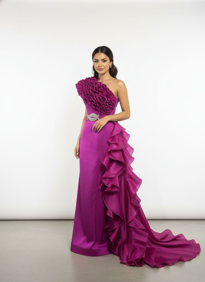 Vestido largo corte recto, Fucsia, Talla 44