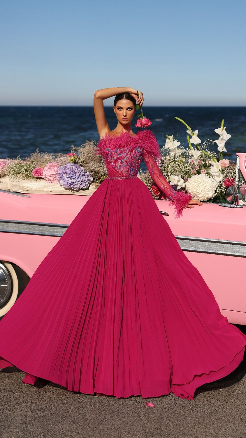 Vestido largo fucsia talla 46/14