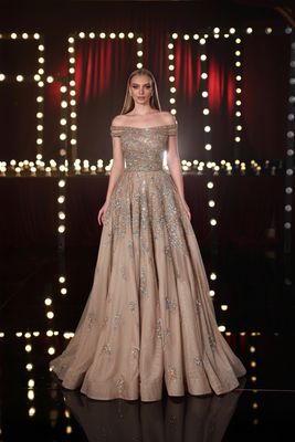 Off the Shoulder Beige Dress