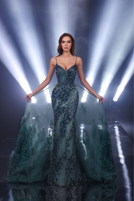 Vestido largo verde aqua talla 44/12