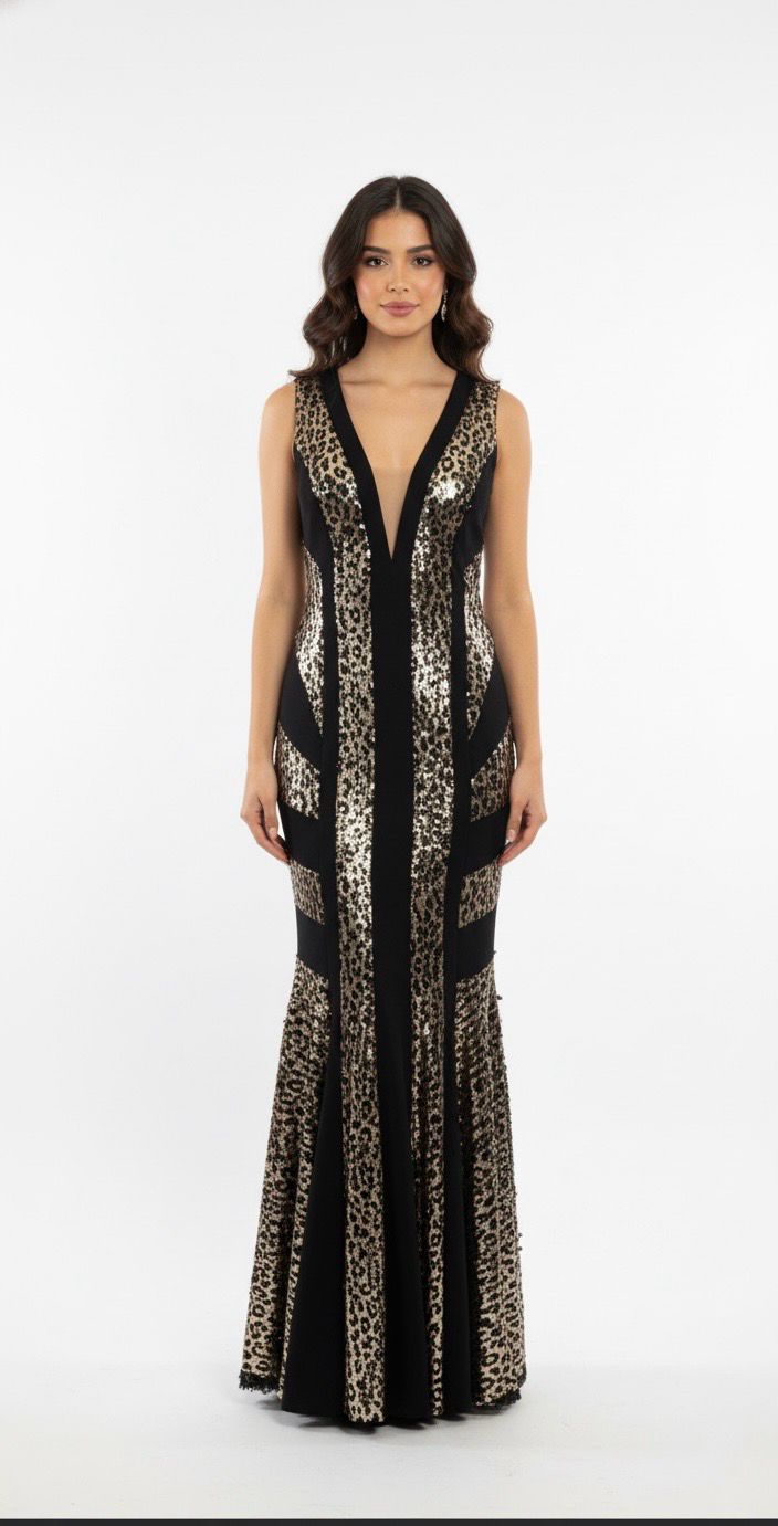 Vestido largo negro beige talla: 48