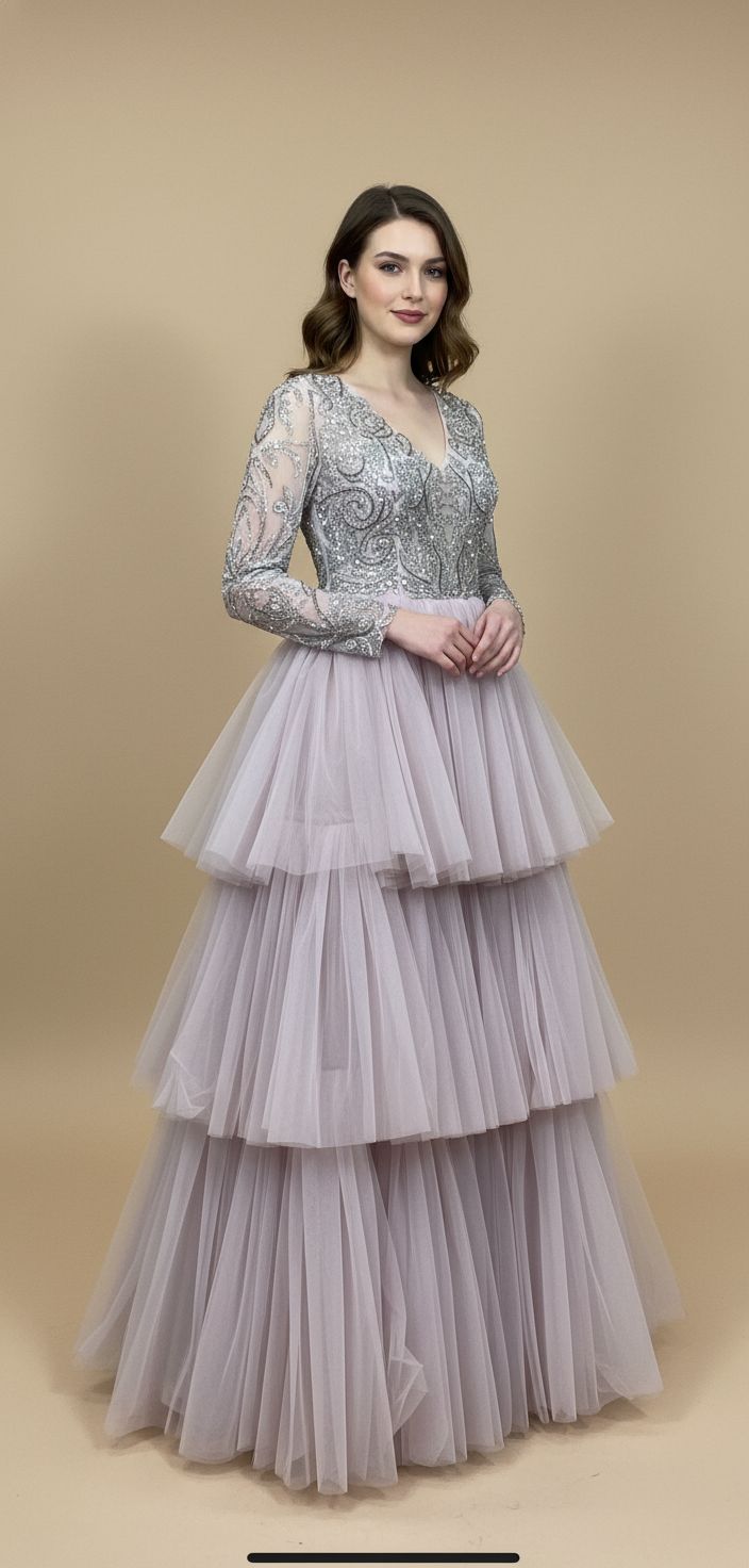 REBAJADO - Vestido Largo De Capaz Color Rosado Talla 42/10