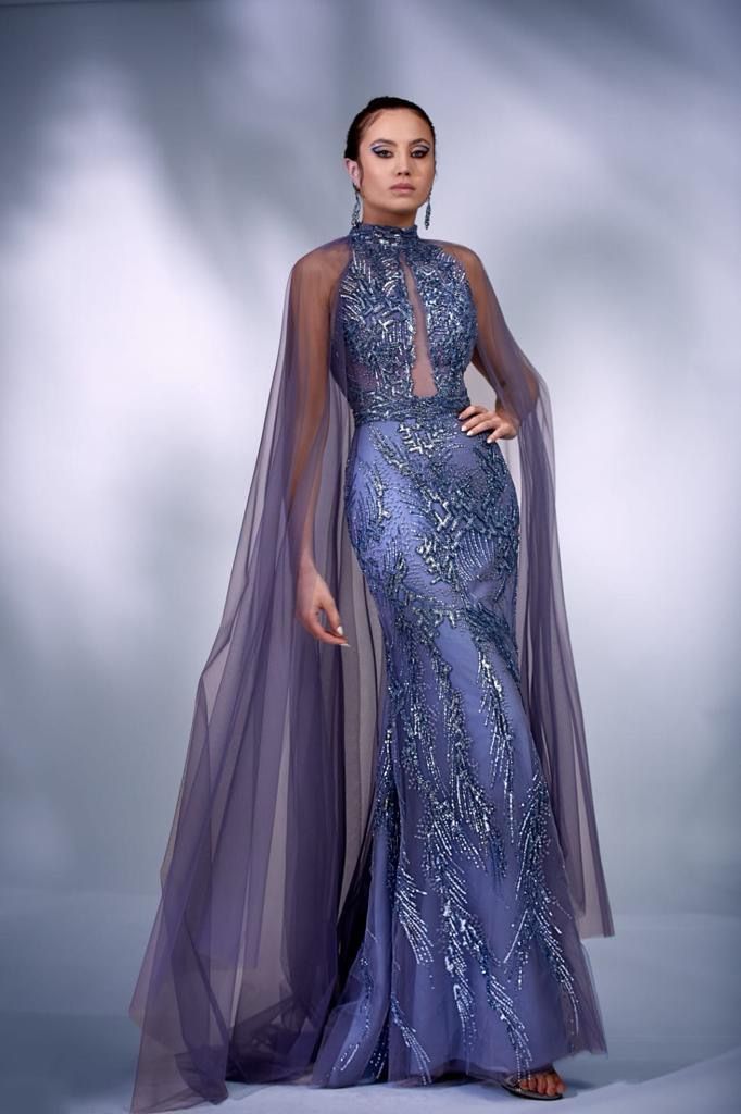 Vestido largo azul indigo talla 46