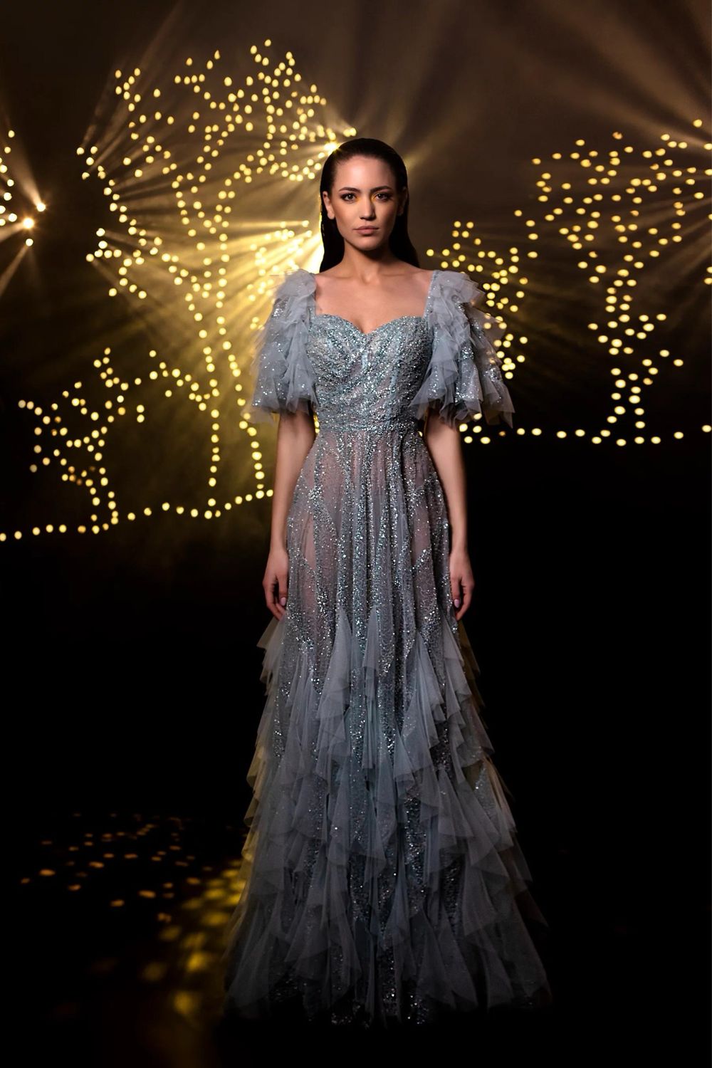 Vestido largo celeste talla 14.