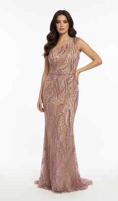 One shoulder pink dress