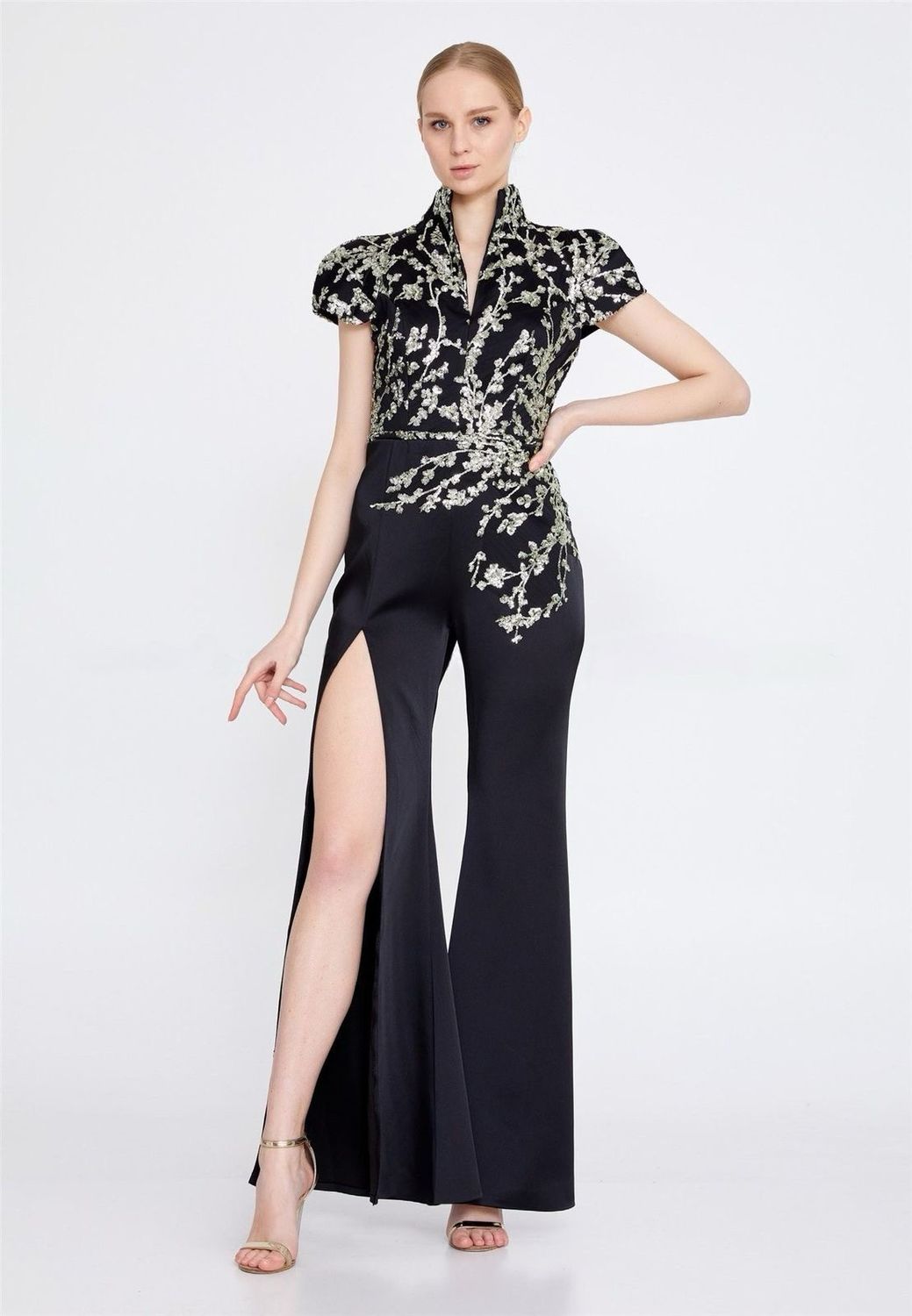 Black tailored jumpsuit with a statement overskirt Black tailored jumpsuit with a statement overskirt