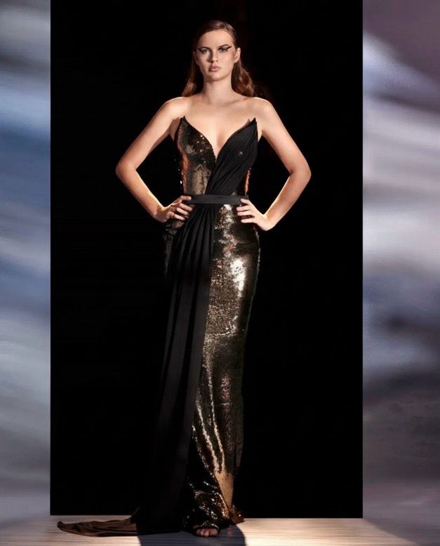 VESTIDO LARGO 	COLOR	NEGRO/DORADO	TALLA:	42	EU	o	10	US