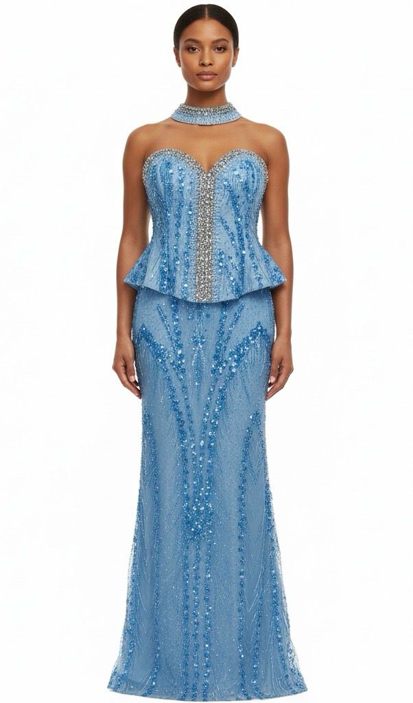 Vestido Largo color Celeste Talla42/10