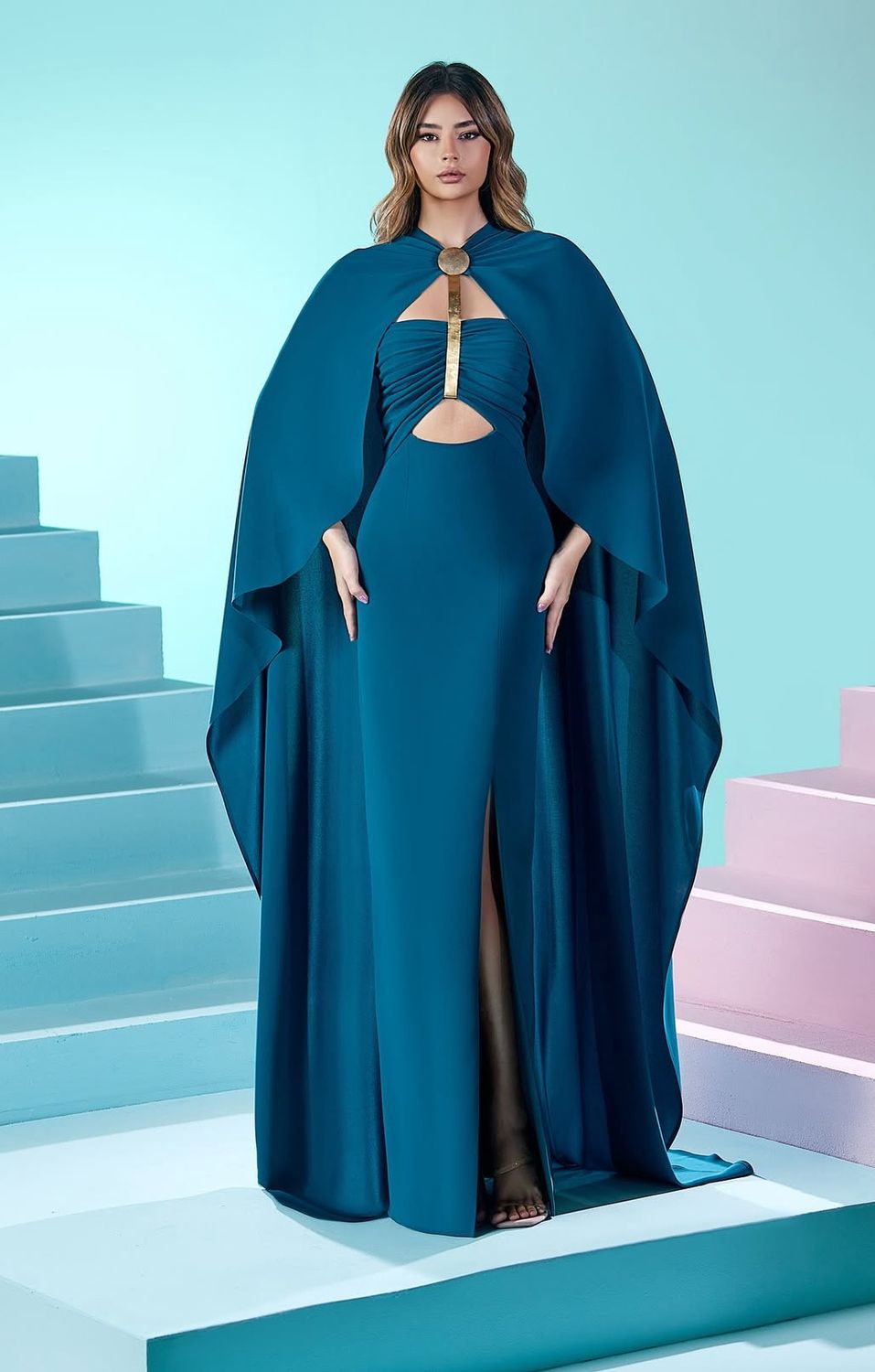 Vestido largo turquesa talla 12/44