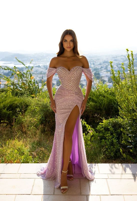 VESTIDO LARGO CON CORTE SIRENA COLOR LILA