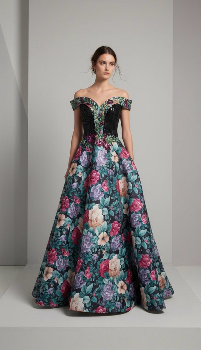 Vestido Largo - Floreado multicolor - Talla 42