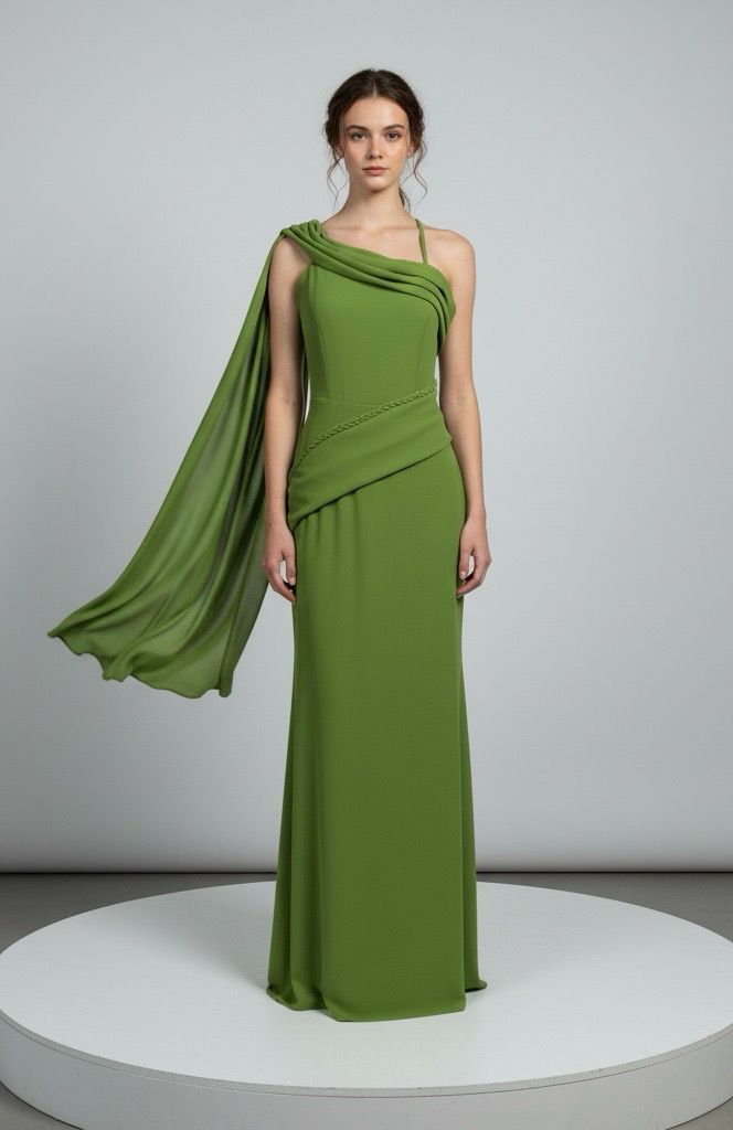 One Shoulder Green Dress