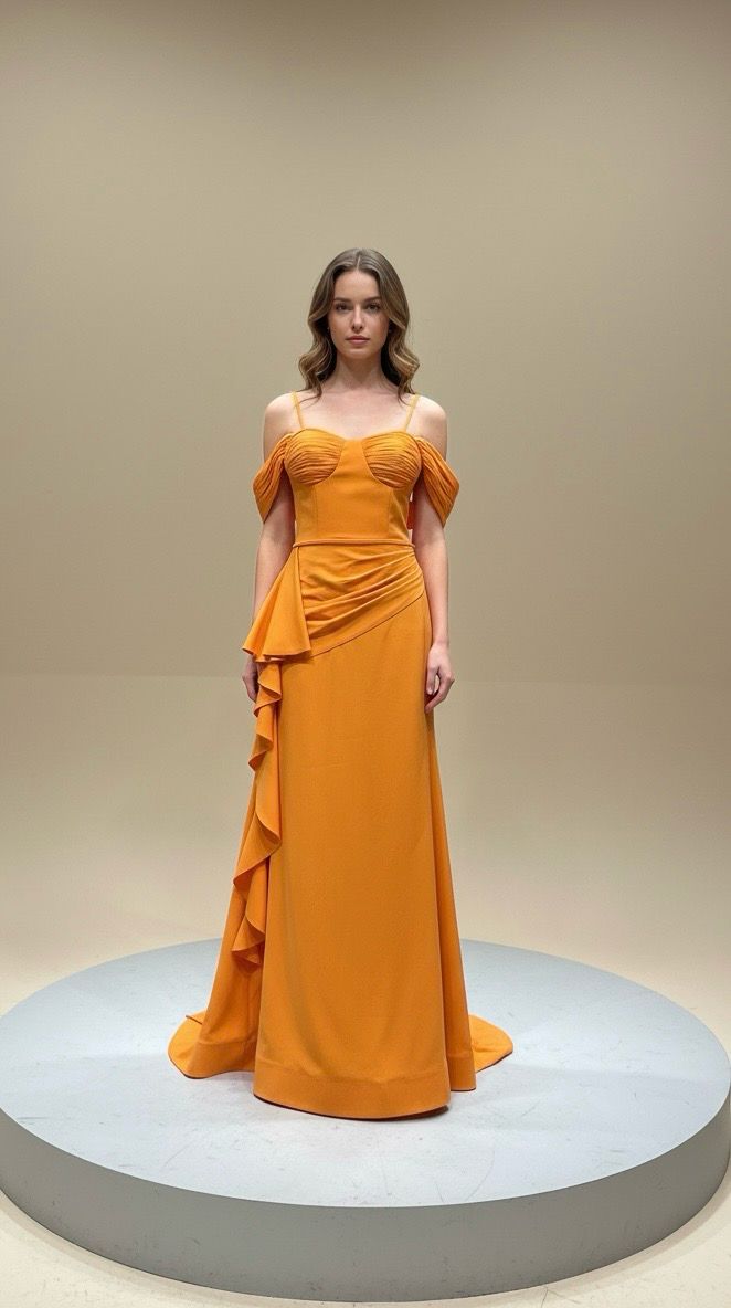 Vestido largo, Anaranjado, Talla 48