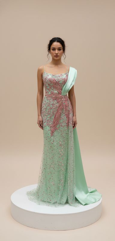 VESTIDO LARGO CORTE SIRENA TALLA 42 COLOR VERDE