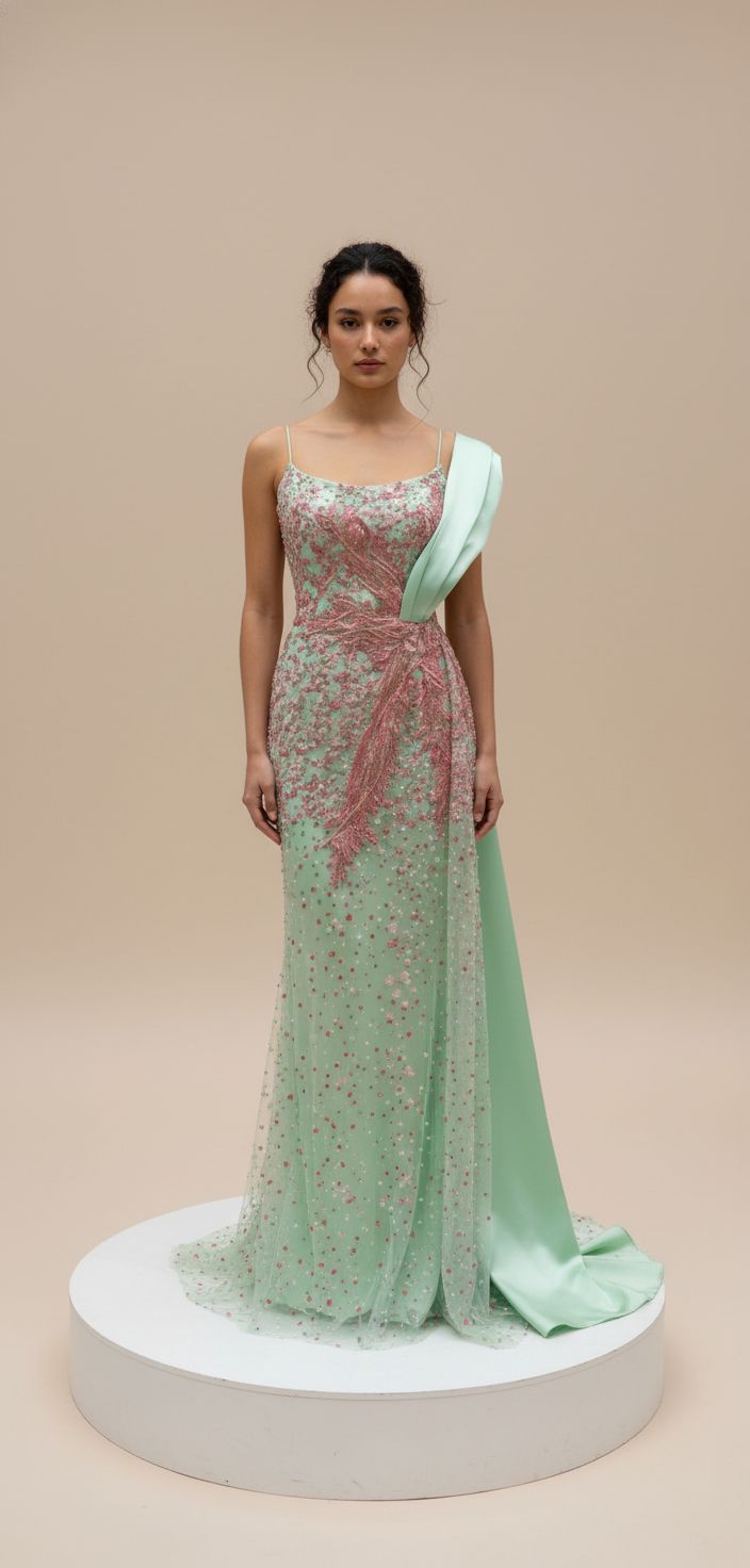 VESTIDO LARGO CORTE SIRENA TALLA 42 COLOR VERDE