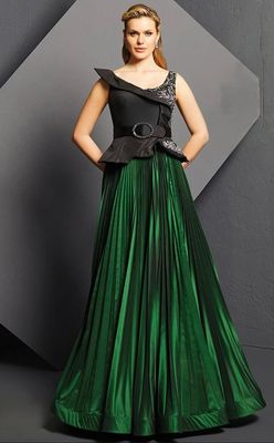 Vestido largo color negro con verde esmeralda, talla 44 - L