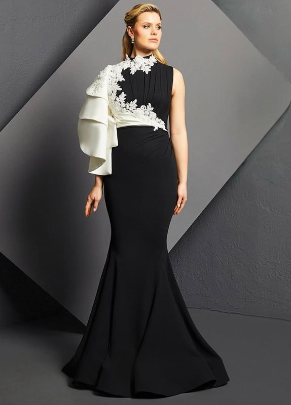 Vestido sirena negro y blanco, talla 44 - L