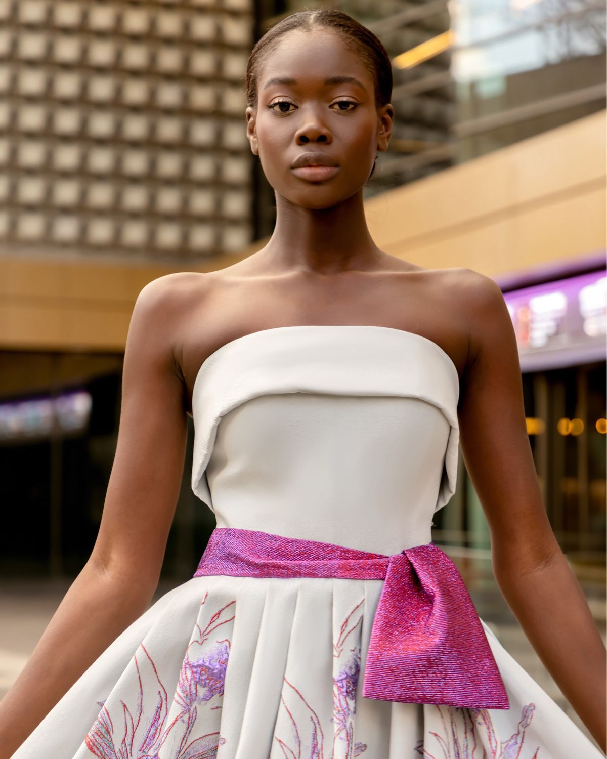 Vestido largo Gris con tonos lila Talla: 42 Vestido largo Gris con tonos lila Talla: 42